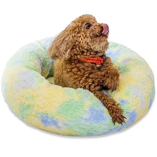 SM4BED Beruhigendes Hundebett für kleine, mittelgroße Hunde und Katzen, 58 cm, rund, Anti-Angst, warm, flauschig, Plüsch-Kunstfell-Bett, weich, rutschfest, Donut-waschbar, passend für Haustiere bis zu von SM4BED