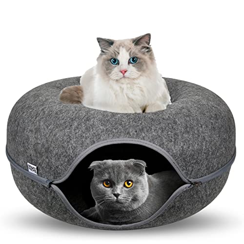 SMART HACKS Katzentunnel, Katzentunnel für Indoor-Katzen, Katzentunnelbett, Katzenbetten für Indoor-Katzen, Katzen-Donut, 50,8 cm Filz Katzenbett Höhle groß (Dunkelgrau) von SMART HACKS