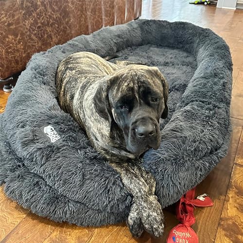 SMBAOFUL Haustier-großes menschliches Hundebett, riesiges Hundebett für Menschen, warm und superweich im Winter, luxuriöse Kunstfell-Plüsch-Hundebetten, riesiges Sitzsackbett (grau 175 cm) von SMBAOFUL