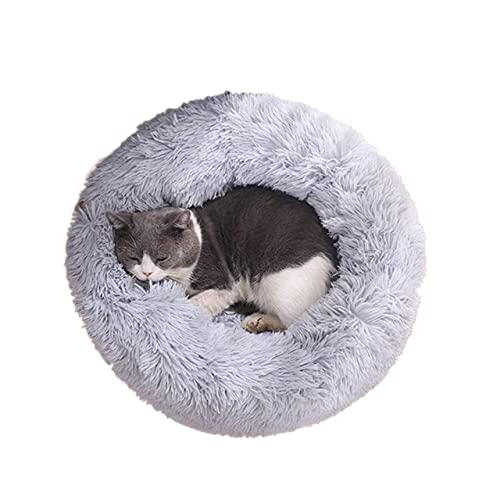 SMBAOFUL Haustiernest, Hundebett, Katzenbett, Haustierbett, Donut-Kuschelbett, rundes Kätzchenbett für Hunde mit Flauschigkeit (hellgrau, 40 cm) von SMBAOFUL