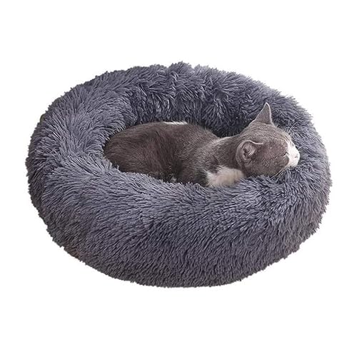 SMBAOFUL Haustiernest, Hundebett, Katzenbett, Haustierbett, Donut-Kuschelbett, rundes Kätzchenbett für Hunde mit flauschigem Flausch (dunkelgrau, 50 cm) von SMBAOFUL