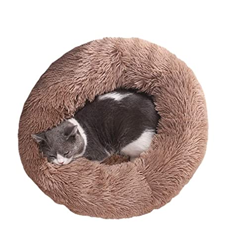 SMBAOFUL Haustiernest, Hundebett, Katzenbett, Haustierbett, Donut-Kuscheltier, rundes Kätzchenbett für Hunde mit flauschigem Flausch (Khaki, 40 cm) von SMBAOFUL