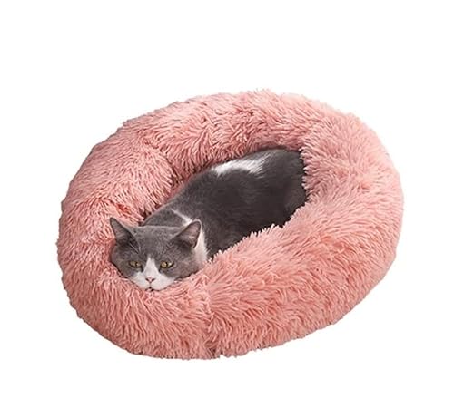 SMBAOFUL Haustiernest, Hundebett, Katzenbett, Haustierbett, Donut-Kuscheltier, rundes Kätzchenbett für Hunde mit flauschigem Flausch (Rosa, 40 cm) von SMBAOFUL