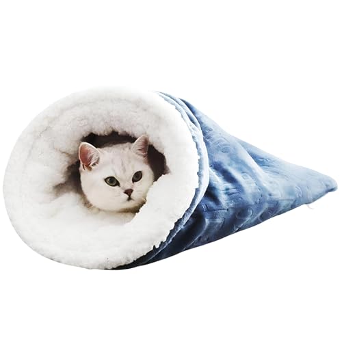 SMBAOFUL Katzen-Winterschlafsack, Katzenschlafsack, warmes Haustierbett, gemütliches Katzenbett für den Winter, 360°-Umhüllung, bequemer Haustier-Kuschelsack (blau) von SMBAOFUL