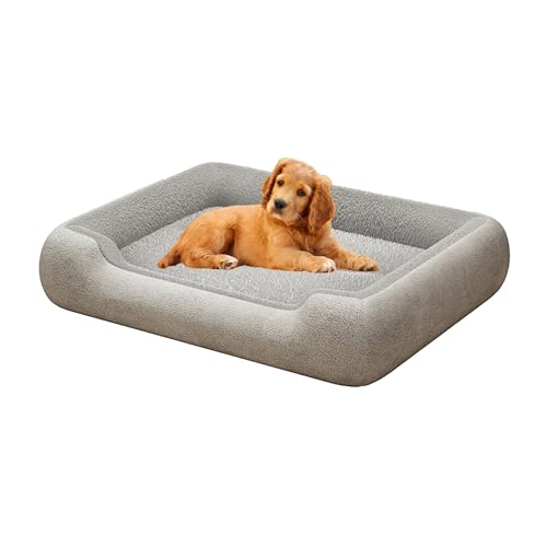 SMBAOFUL Orthopädisches Hundebett für Haustiere, Flauschiges, beruhigendes Hundebett, Deluxe-Anti-Angst-Plüsch-Hundematte, Hundecouchbezug für Möbelschutz, Hundebett mittelgroßer Hund (grau 50 x 40 von SMBAOFUL