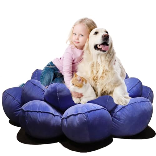 SMBAOFUL Pet Human Hundebett, riesiges Haustier-Schlafsofa, rutschfest, superweich und bequem, Flauschiges Kunstfell, orthopädisches Hundebohnenbett für Katzen und Hunde (blau 110 cm) von SMBAOFUL