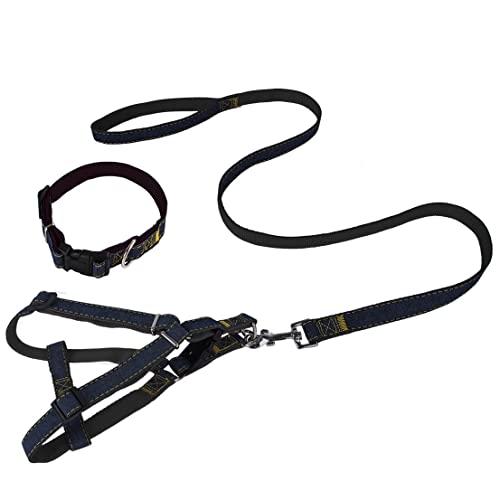 Sarekung Denim Haustier Hunde Halsband Harness Leash Set für Welpen Hund Katze, verstellbare Hunde Geschirr Weste Halsband Blei von SMDARROY