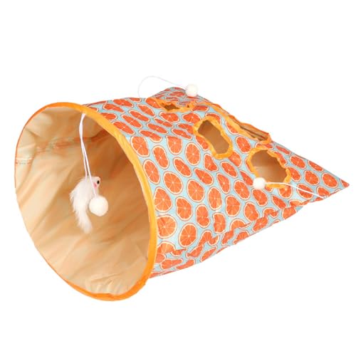 Katzentunnel Katze Spieltunnel Zusammenklappbares Selbstinteraktives Kaninchentunnel Cat Tunnel Mit Kleinen MäUsen Und PlüSchball KäTzchenröHre Knisterpapier 27 cm HöHe Katzenspielzeug Orange von SMELEYOU