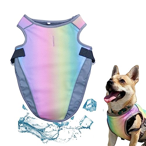 KüHlweste Hund Atmungsaktiv HundeküHlwesten Netz zur Verhinderung von Hitzschlag Regenbogenfarbe KüHljacke für Hunde Polyester Dreischichtig Dog Cooling Vest Verstellbarer Gurt M von SMELEYOU