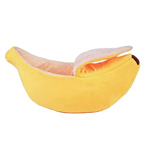 SMELEYOU Katzenbett Banane Katze Höhle Katze Haus warmes weiches Hundebett Flauschige Bananenform Katzennest für Haustierversorgungen 75 * 25 * 26 cm von SMELEYOU