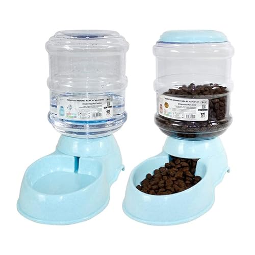 Spender für Katzen und Hunde, 3,5 l, 2 Stück, Wasserspender für Haustiere, Tränke und Futternapf, Futter- und Wasserspender (blau) von SMELL & SMILE