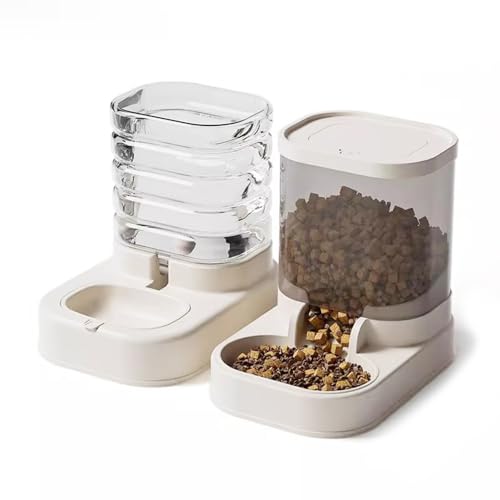 Spenderset für Katzen und Hunde, Wasserspender für Haustiere, Tränke und Futternapf, Futter- und Wasserspender, 2 Stück (KIT3475weiß) von SMELL & SMILE