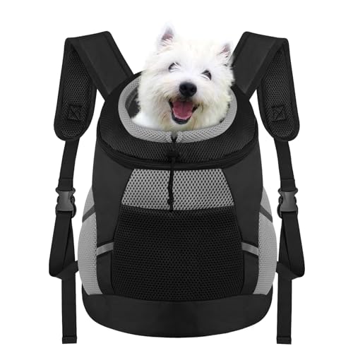 Hundetragetasche Rucksack Haustier Welpen Tragetasche Frontpack Atmungsaktives Kopf-Out-Design mit reflektierendem sicherem Hunde-Rucksack Tragetasche für kleine mittelgroße Hunde Katzen Kaninchen von SMONT