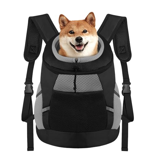 Hundetragetasche Rucksack Haustier Welpen Tragetasche Frontpack Atmungsaktives Kopf-Out-Design mit reflektierendem sicherem Hunde-Rucksack Tragetasche für kleine mittelgroße Hunde Katzen Kaninchen von SMONT