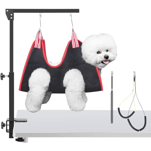 SMONTER Dog Grooming Arm mit Klemme,höhenverstellbare Hundepflegearm für kleine und große Hunde,mit Zwei Nicht-sitzenden Haunch-Halter,Einzelhebel,45 cm-91 cm von SMONTER