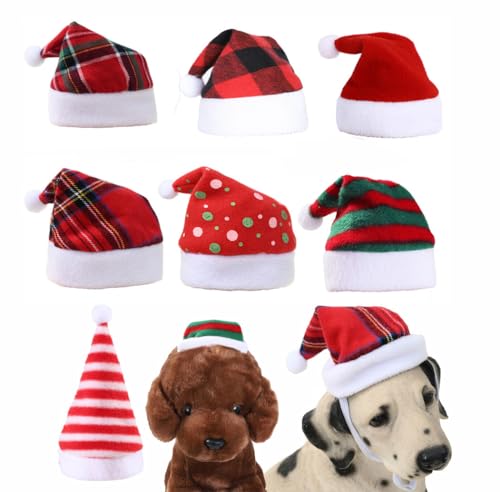 Haustier Weihnachtshut 12 Stück Mini Weihnachtsmütze für Kätzchen Hund Haustierhut Nikolausmütze Rot Santa Mütze Urlaub Party Zubehör Süßer Deko Kopfschmuck Verstellbar für kleine mittel Tiere von SMTCM