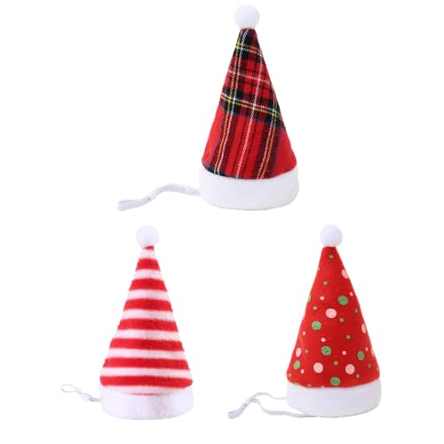 Haustier Weihnachtshut 3 Stück Mini Weihnachtsmütze für Kätzchen Hund Haustierhut Nikolausmütze Rot Santa Mütze Urlaub Party Zubehör Süßer Deko Kopfschmuck Verstellbar für kleine mittel Tiere von SMTCM