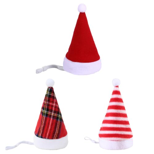 Haustier Weihnachtshut 3 Stück Mini Weihnachtsmütze für Kätzchen Hund Haustierhut Nikolausmütze Rot Santa Mütze Urlaub Party Zubehör Süßer Deko Kopfschmuck Verstellbar für kleine mittel Tiere von SMTCM