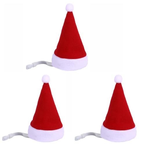 Haustier Weihnachtshut 3 Stück Mini Weihnachtsmütze für Kätzchen Hund Haustierhut Nikolausmütze Rot Santa Mütze Urlaub Party Zubehör Süßer Deko Kopfschmuck Verstellbar für kleine mittel Tiere von SMTCM