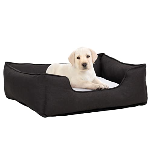 SMTSEC Hundebett dunkelgrau und weiß 85,5x70x23 cm Leinenoptik Fleece von SMTSEC