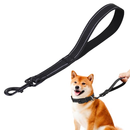 Hundeleine Kurz,Kurze Leine für Hunde, Kurze Leine für Hunde, Kurzleine Hund mit Gepolsterten Griff (Länge 30 cm), Reflektierend Nylon Hunde Schleppleine für Große Mittlere und Kleine Hund(Schwarz) von SMTelegance