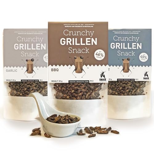 Crunchy Grillen Insektensnack - 3X 20g gewürzte Grillen - Insekten Snack zum Sofortverzehr oder Kochzutat - von 'SNACK insects' von SNACK insects