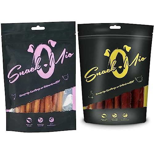 SnackOMio Knusprige Kaustange an Hühnerbrustfilet Premium Kausnack für Hunde, 200 g, 1er Pack (1x0.2 kg) & Knusprige Kaustange an Entenbrustfilet Premium Kausnack für Hunde, 200 g, 1er Pack (1x0.2 kg) von SNACKOMIO