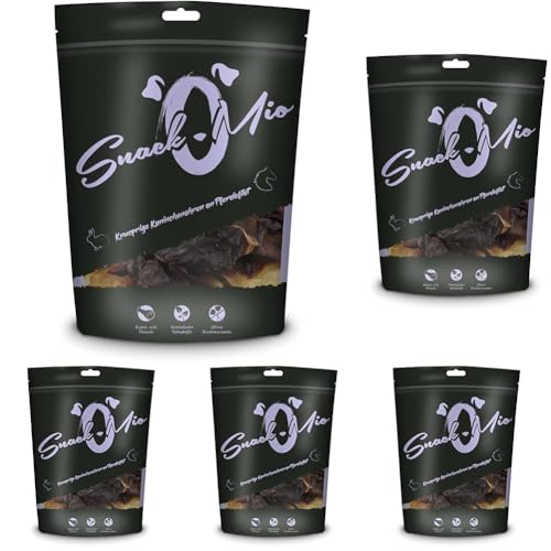 SnackOMio – Premium Hundesnack – knusprige Kaninchenohren an Pferdefilet, getreidefrei, 5er Pack (1 x 70g) von SNACKOMIO