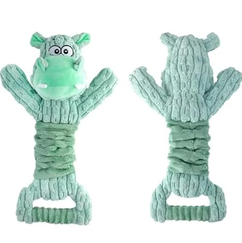 Mighty Hippo Tug & Stretch Interaktives Hundespielzeug mit Quietscher und Knistern, Grün von SNIFF-N-SQUEAK TOYS