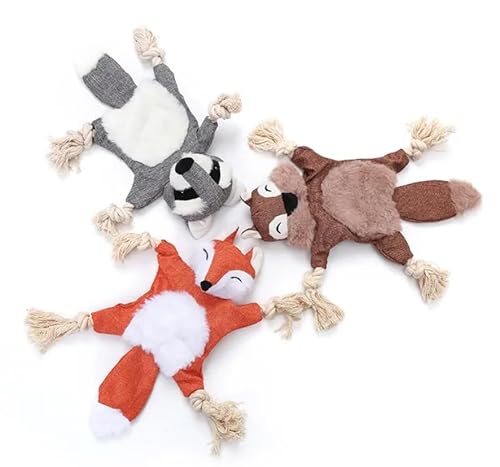 SNIFF-N-SQUEAK TOYS Furry Forest Friends Hundespielzeug-Set, Eichhörnchen, Fuchs, Waschbär, 3er-Pack von SNIFF-N-SQUEAK TOYS