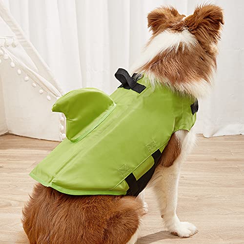 Snik-S Hundeschwimmweste mit verstellbarem Gürtel, Haifischjacke für Hunde mit kurzer Nase (Mops, Bulldogge, Pudel, Bullterrier, Labrador) (Grün, L) von SNIK-S