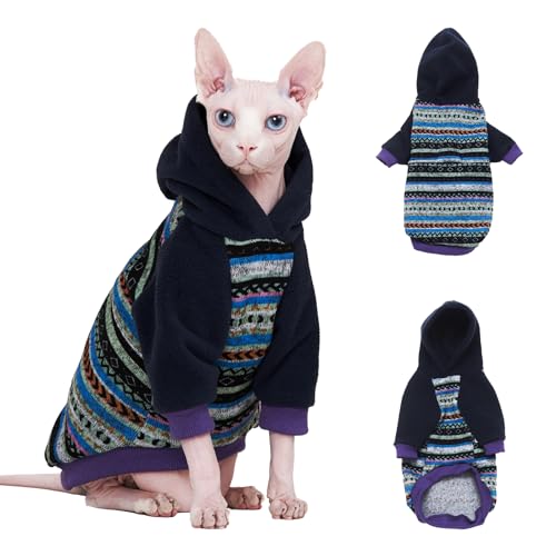 SNIXFever Sphynx Katzen-Kapuzenpullover, warmer Fleecepullover für Katzen, Strickfleece, Hundekleidung für Kätzchen, kleine, mittelgroße Hunde (Größe S) von SNIXFEVER