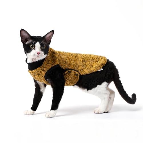 SNIXFever Sphynx Katzenmantel, einfach zu tragende Jacke mit Schnalle, warmer Fleece-Mantel für Katzen, Katzen-Fleecejacke, Dunkelgelbe Jacke für Katzen und kleine Hunde (Größe XS) von SNIXFEVER