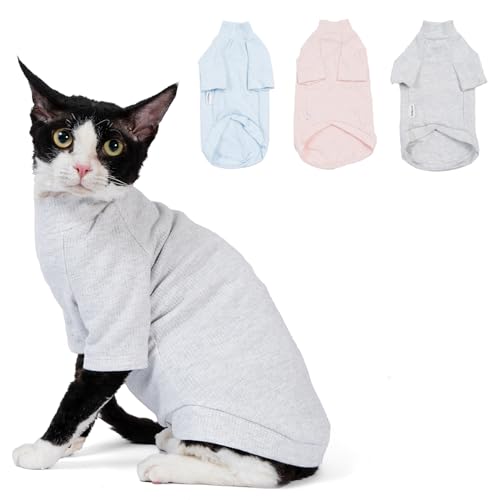 Sphynx Weiches Baumwollhemd für Herbst und Winter, Kätzchen, Cornish Rex Devon, Katzen-Pyjama, haarlose Haustierkleidung, Haustier-Katzenwärmer (Größe M, Grau) von SNIXFEVER