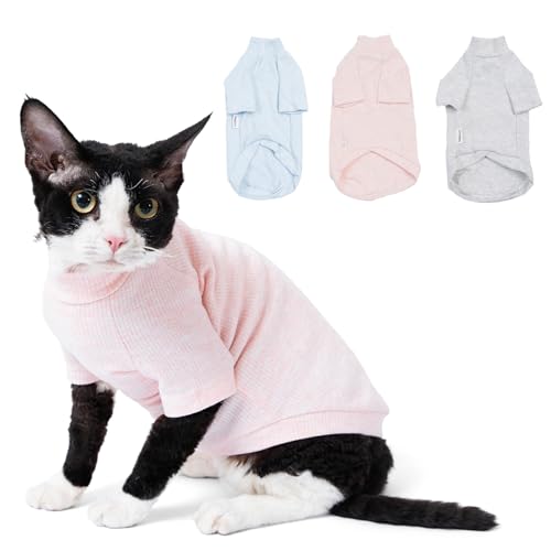 Sphynx Weiches Baumwollhemd für Herbst und Winter, Kätzchen, Cornish Rex Devon, Katzen-Pyjama, haarlose Haustierkleidung, Haustier-Katzenwärmer (Größe M, Rosa) von SNIXFEVER