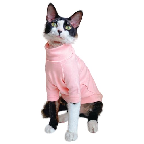 Sphynx Katzen Warmes Fleece-Zweibein-Shirt, Rollkragen-Unterhemd, haarlose Katze, Dopamin-Anziehkleidung für Sphynx, Devon, Kornisches lebendiges Outfit für kleine Kätzchen und Hunde (Rosa, M (1,4-2,5 von SNIXFEVER