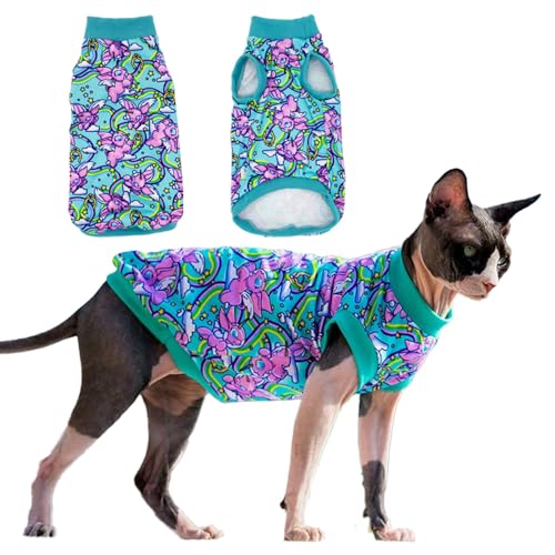 Sphynx Katzenkleidung, haarloses Katzenhemd, weicher dehnbarer Pullover für Katzen, atmungsaktives tägliches Outfit für Katzen, Katzenpullover für Cornish Rex, Devon Rex (Grün, L (2,3-2,9 kg)) von SNIXFEVER