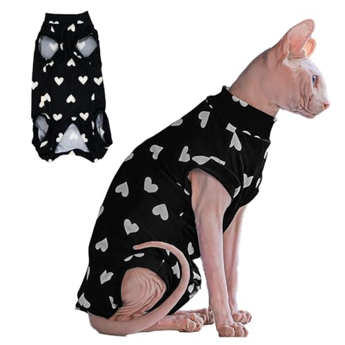 Sphynx Katzenkleidung, haarloses Katzenhemd, weicher dehnbarer Pullover für Katzen, atmungsaktives tägliches Outfit für Katzen, Katzenpullover für Cornish Rex, Devon Rex (Schwarz, L (2,3-2,9 kg)) von SNIXFEVER