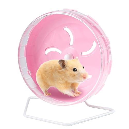 8,4 Zoll Silent Hamster Rad, Verstellbarer Ständer Syrisches Hamsterrad, Kleintiere Laufen Übungsräder für Meerschweinchen, Rennmäuse, Chinchilla (Rosa) von SNOMEL