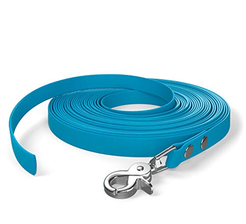 10m Schleppleine, Hundeleine, 1 Karabiner, Cyan-Blau, sehr stabil, schmutz- und wasserabweisend von SNOOT