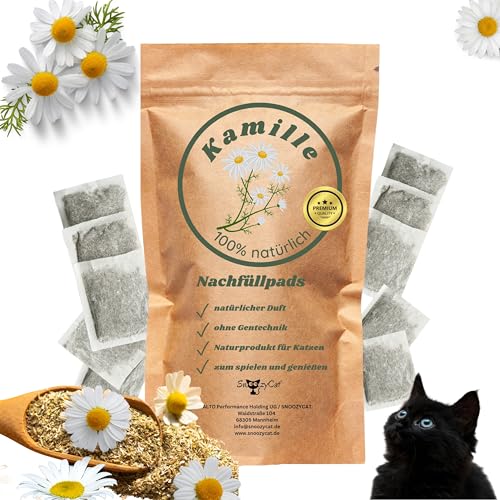 SNOOZYCAT® 10 Stück Nachfüllpads mit 100% natürlicher Kamille mit Katzenminze, Kräuter - Mix für Katzenkissen zum nachfüllen, handgemacht von SNOOZYCAT