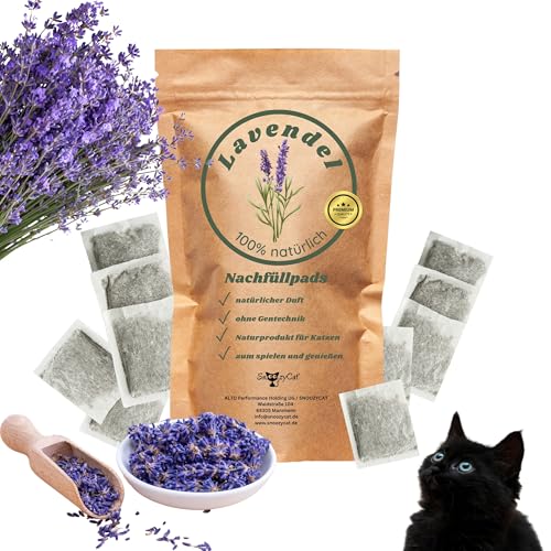 SNOOZYCAT® 10 Stück Nachfüllpads mit 100% natürlichem Lavendel mit Baldrian für Katzenkissen zum nachfüllen, handgemacht von SNOOZYCAT