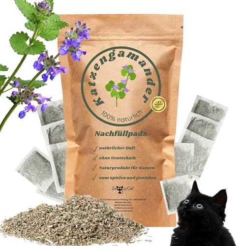 SNOOZYCAT® 10 Stück Nachfüllpads mit Katzengamander auch Katzenkraut genannt für Katzenkissen zum nachfüllen, handgemacht von SNOOZYCAT