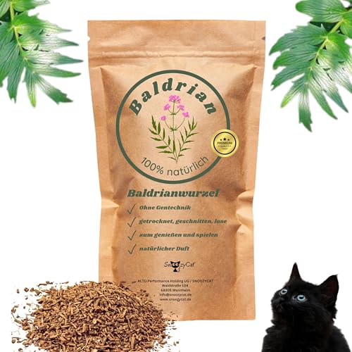 SNOOZYCAT® Baldrian für Katzenkissen zum nachfüllen, 40 Gramm Baldrianwurzel, natürlicher Duft, geschnitten von SNOOZYCAT