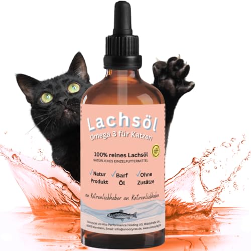 SNOOZYCAT® Premium Lachsöl für Katzen - in Lebensmittel Qualität aus Deutschland - Omega 3 & 6 100ml - natürliches Lachs-Öl - hochdosiertes und frisches Lachsöl für Katzen von SNOOZYCAT