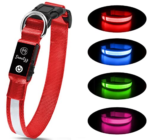 Snoutzz LED-Hundehalsband, wiederaufladbar, sehr hell und wasserdicht, hohe Sichtbarkeit und erhöhte Sicherheit, erhältlich in 4 Farben und 4 Größen, Größe L, Rubinrot (48 cm - 60 cm) von SNOUTZZ