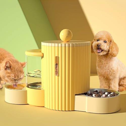 Automatischer Katzen-Futterspender im römischen Design, Katzenfutter- und Wasserspender-Set, großes Volumen, automatische Futterstation für Katzen und Hunde, Gelb von SNOWLEAP