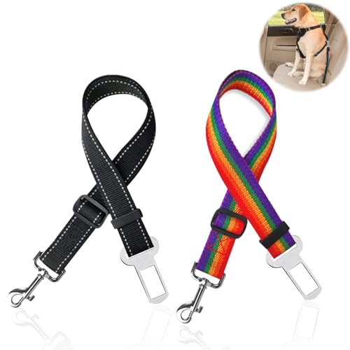 Auto-Sicherheitsgurt für Hunde, verstellbar, universal, Haustier-Sicherheitsgurt, Auto, Welpen, Sicherheitsgurt-Clip, Haustier-Reisezubehör für Auto (Regenbogen, Schwarz) von SNSYGN