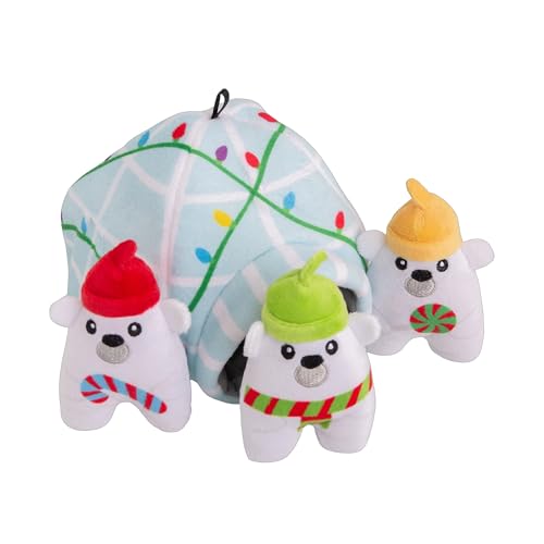 SnugArooz Hide & Seek Iglu mit Reparaturflicken, Weihnachts-Hundespielzeug mit Iglu und 3 versteckten Bären, lustiges Puzzle-Spielzeug für geistige Stimulation von SNUG AROOZ