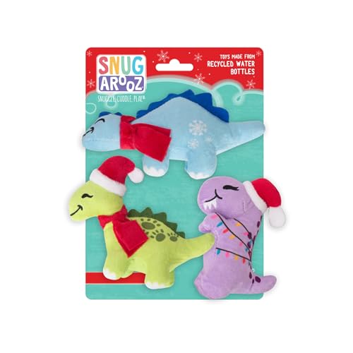 SnugArooz Weihnachts-Dinos mit Reparaturflicken, weiches und langlebiges Plüschspielzeug für Hunde, festliches und lustiges Kauspielzeug, umweltfreundlich, für kleine Rassen, 3 Stück von SNUG AROOZ